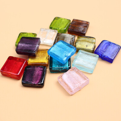 10 kom 20 mm Lampwork staklene perle kvadratne ravne folije u više boja za izradu nakita DIY Craft bijelo ružičasta mješavina