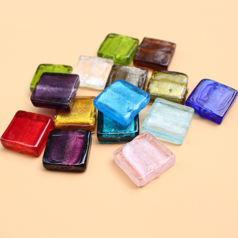 10 kom 20 mm Lampwork staklene perle kvadratne ravne folije u više boja za izradu nakita DIY Craft bijelo ružičasta mješavina