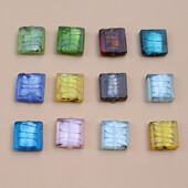 20 mm štvorcové korálky, sklenené korálky, čierne pruhy, fóliované, viacfarebné, na výrobu šperkov, DIY remeslá, ružová zmes materiálov