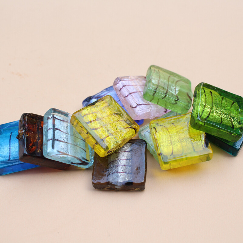 20 mm štvorcové korálky, sklenené korálky, čierne pruhy, fóliované, viacfarebné, na výrobu šperkov, DIY remeslá, ružová zmes materiálov