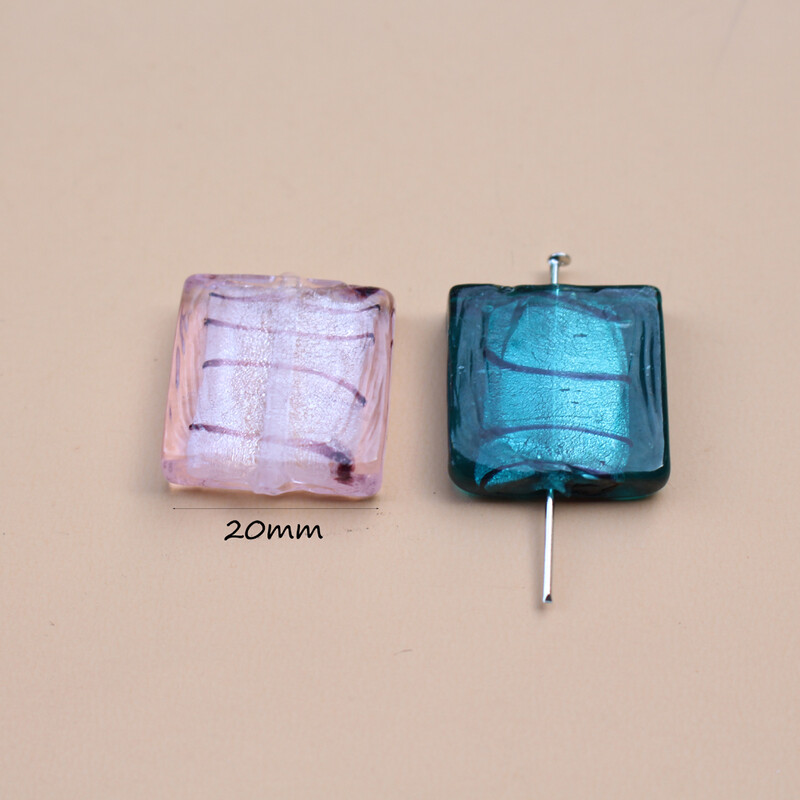 20 mm štvorcové korálky, sklenené korálky, čierne pruhy, fóliované, viacfarebné, na výrobu šperkov, DIY remeslá, ružová zmes materiálov