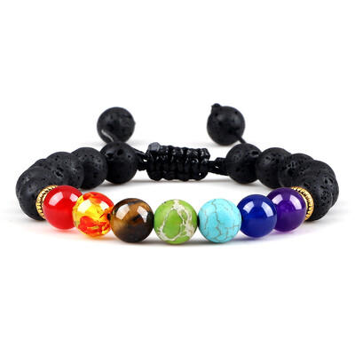 2 kom prirodnog kamena 7 Chakra Healing s perlama, podesive pletene narukvice, muškarci, 8 mm lava rastezljiva narukvica, žene Reiki Buddha nakit
