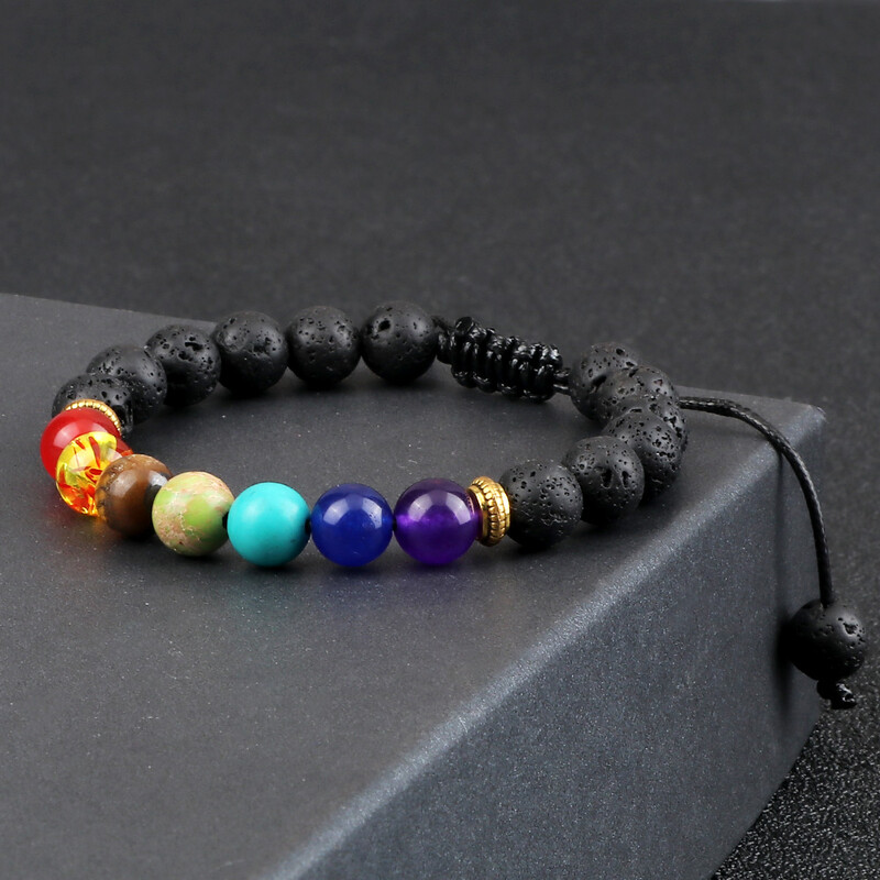 2 kom prirodnog kamena 7 Chakra Healing s perlama, podesive pletene narukvice, muškarci, 8 mm lava rastezljiva narukvica, žene Reiki Buddha nakit