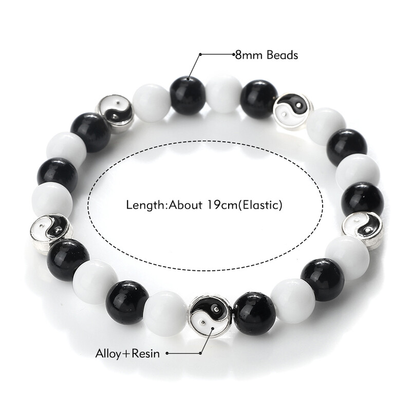 Madinga balta ir juoda mišri apyrankė su karoliukais moterims Vyrams Etninė Tai Chi Yin Yang Balance jogos apyrankės Apyrankės Porai Papuošalai Dovana