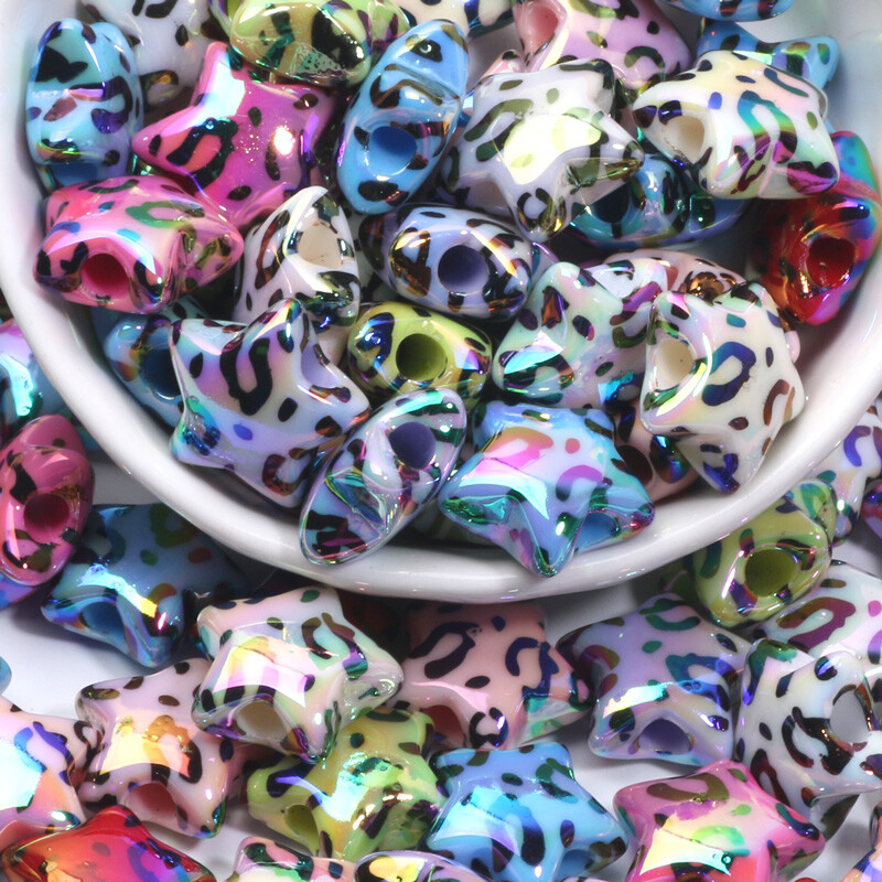 10 ks 15 mm leopardie korálky s hviezdičkou akrylové voľné dištančné korálky na výrobu šperkov, DIY prívesok, náramok, náhrdelník, ručne vyrobené doplnky