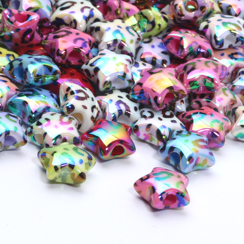 10 ks 15 mm leopardie korálky s hviezdičkou akrylové voľné dištančné korálky na výrobu šperkov, DIY prívesok, náramok, náhrdelník, ručne vyrobené doplnky