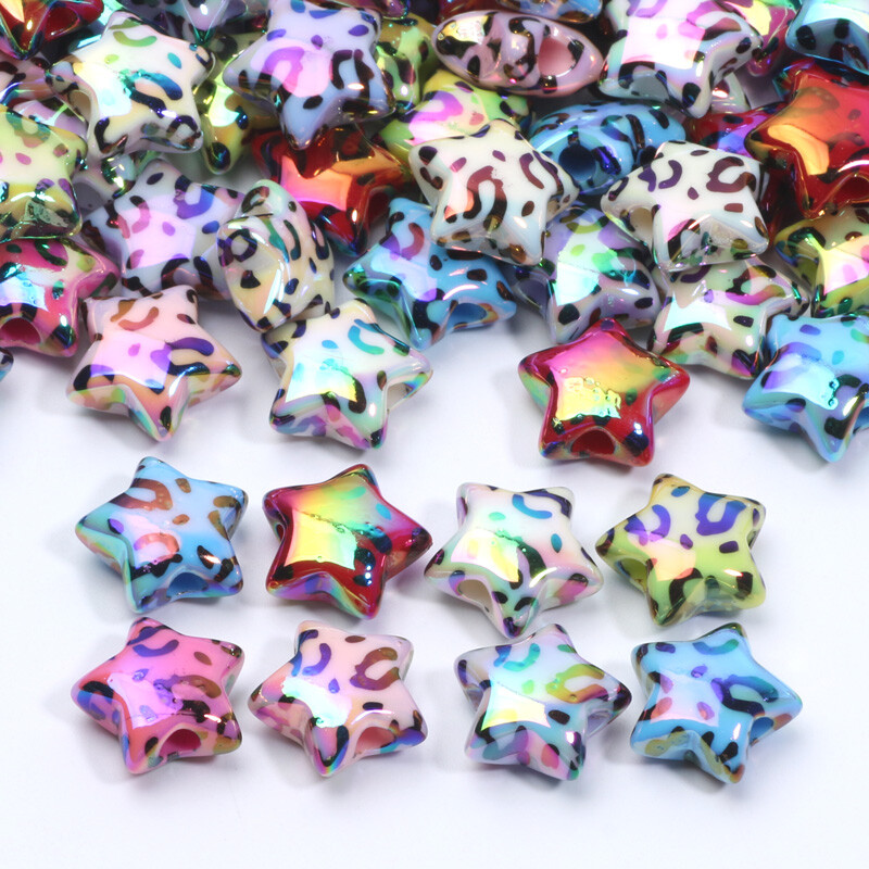 10 ks 15 mm leopardie korálky s hviezdičkou akrylové voľné dištančné korálky na výrobu šperkov, DIY prívesok, náramok, náhrdelník, ručne vyrobené doplnky