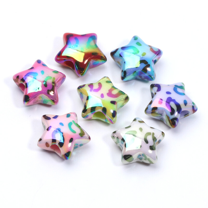 10 ks 15 mm leopardie korálky s hviezdičkou akrylové voľné dištančné korálky na výrobu šperkov, DIY prívesok, náramok, náhrdelník, ručne vyrobené doplnky