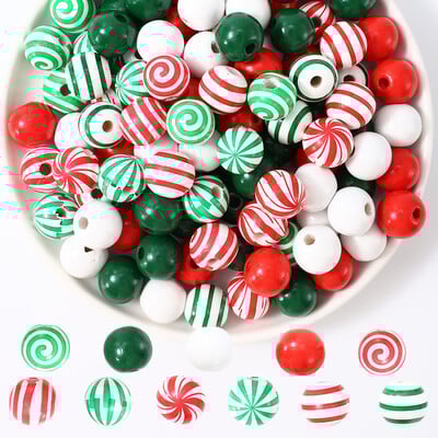 iYOE 20db 16mm cukorka mintás piros zöld csíkok egyszínű távtartó fa gyöngyök ékszerekhez karácsonyi nyaklánc karkötő