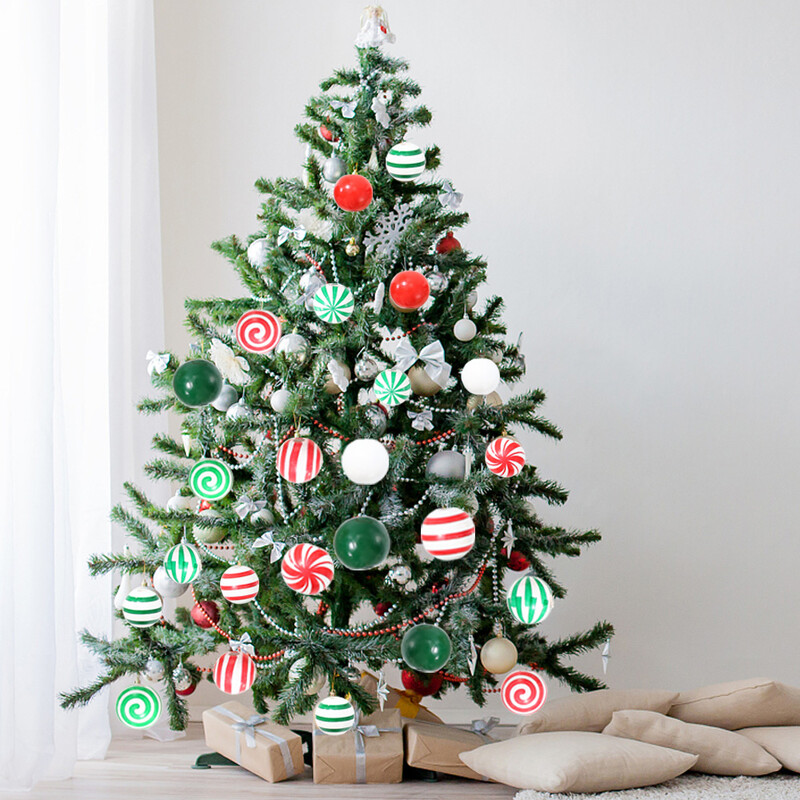 iYOE 20db 16mm cukorka mintás piros zöld csíkok egyszínű távtartó fa gyöngyök ékszerekhez karácsonyi nyaklánc karkötő