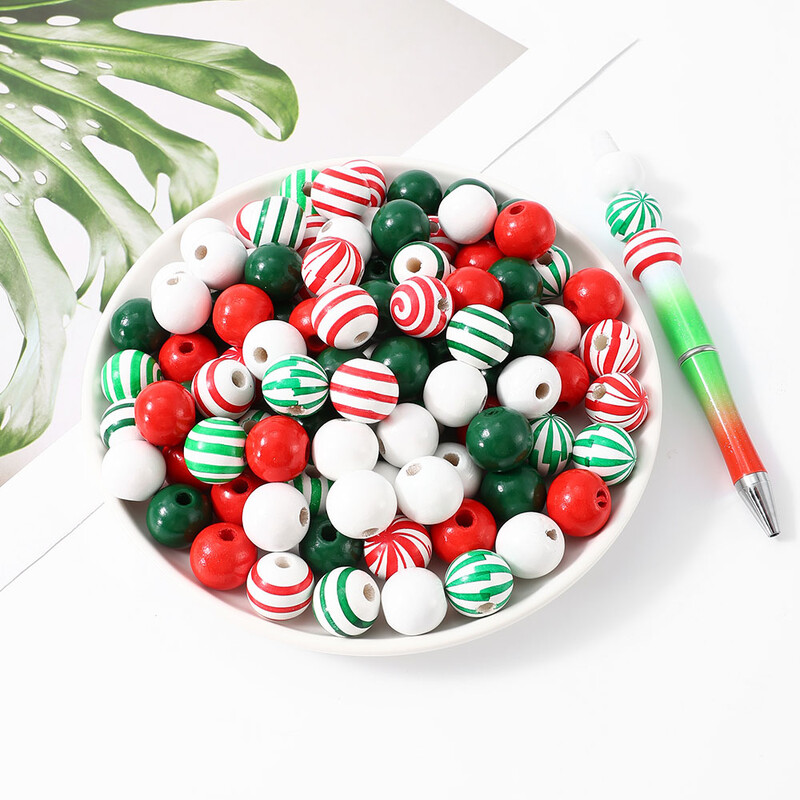 iYOE 20db 16mm cukorka mintás piros zöld csíkok egyszínű távtartó fa gyöngyök ékszerekhez karácsonyi nyaklánc karkötő