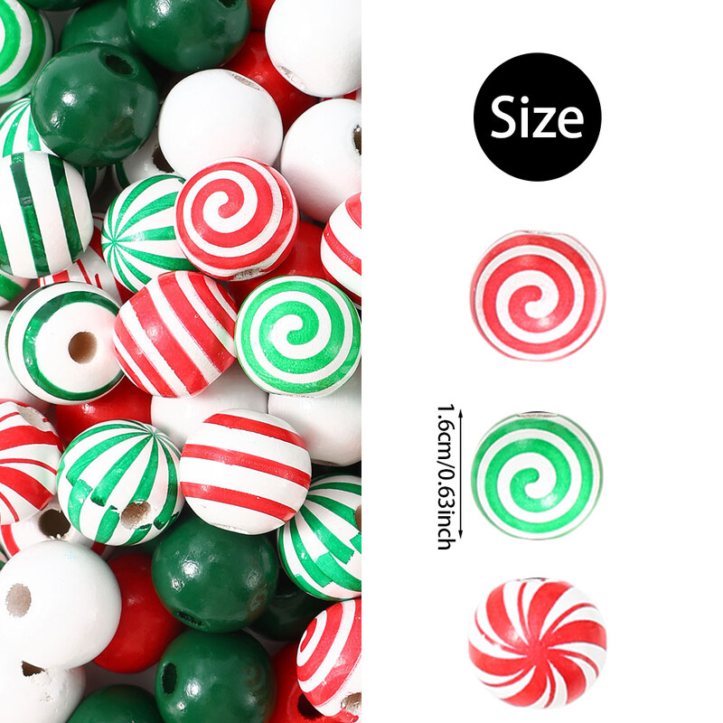 iYOE 20db 16mm cukorka mintás piros zöld csíkok egyszínű távtartó fa gyöngyök ékszerekhez karácsonyi nyaklánc karkötő