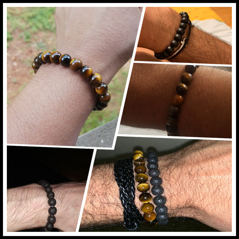 Narukvica od kamenih perli od tigrovog oka od 8 mm, podesiva narukvica od pletenog užeta, prirodna stijena od lave, muškarci, žene, narukvice za yogu, liječenje ravnoteže