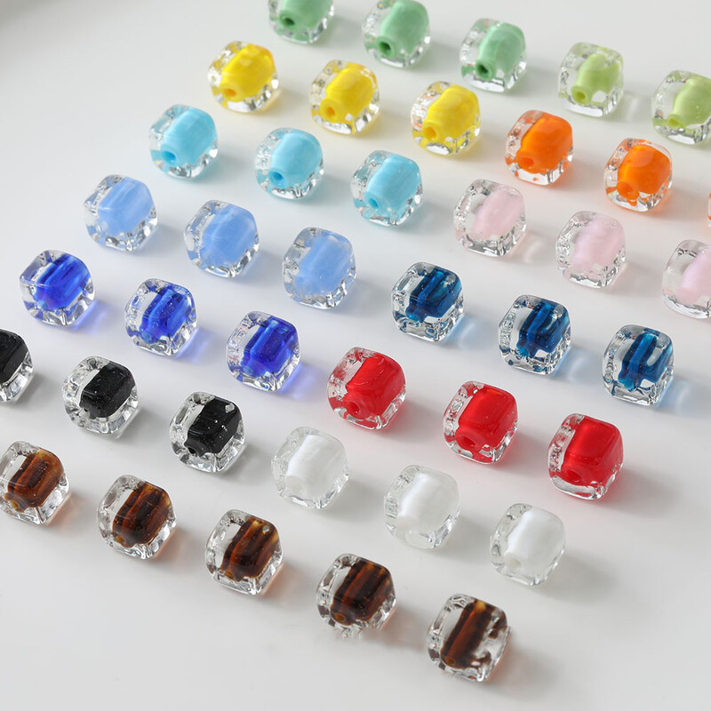 4 ks glazúrované sklenené priehľadné malé štvorcové cukríkové korálky, šperky, DIY výroba, potreby na náhrdelník, náramok, materiál, príslušenstvo