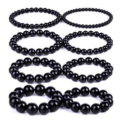 4/6/8/10/12/14/16/18mm Tibeti Buddhizmus Fekete Obszidián karkötők Férfi Női Ima Áldás Amulett Szerencsés karperecek Meditációs ékszerek