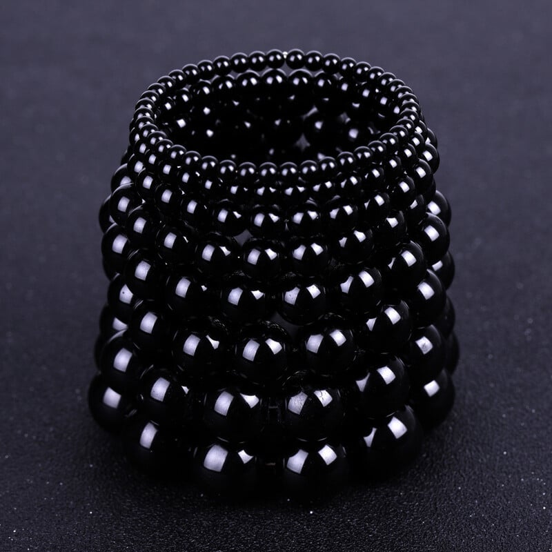 4/6/8/10/12/14/16/18mm Tibeti Buddhizmus Fekete Obszidián karkötők Férfi Női Ima Áldás Amulett Szerencsés karperecek Meditációs ékszerek