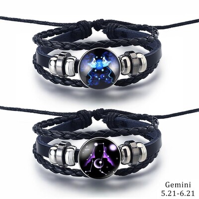 2 DB/Szett 12 csillagkép rozsdamentes acél bőr karkötő 12 zodiákus titán acél karkötő karkötő karkötő mandzsetta karkötő