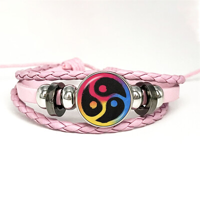 Bdsm Triskelion simbolio rašto odinės apyrankės, stiklo kupolas, apyrankės ir apyrankės, madingi moteriški vyriški papuošalai