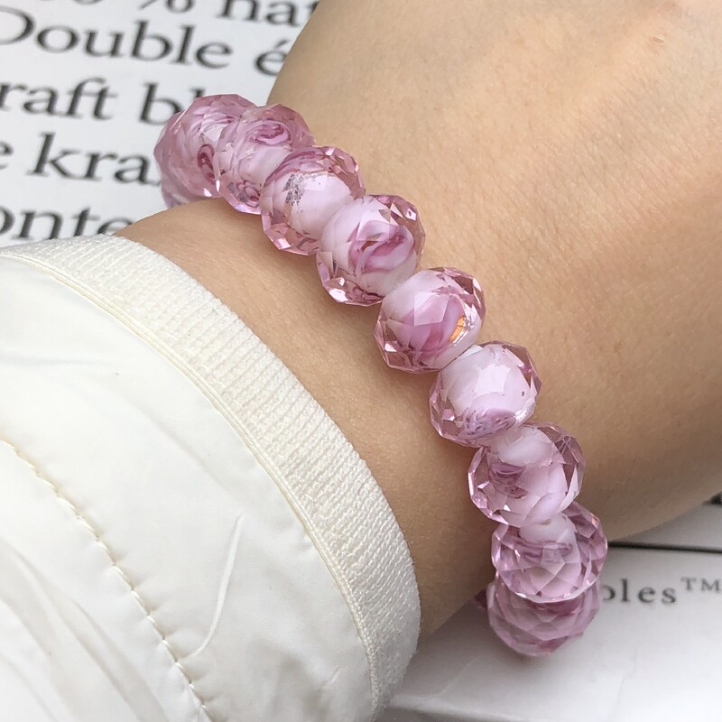 12 mm-es nagy muránói rózsaszín átlátszó virágos lámpatest kristályüveg csiszolt rondelle gyöngyök ékszerekhez barkácsolás kiegészítő fülbevaló