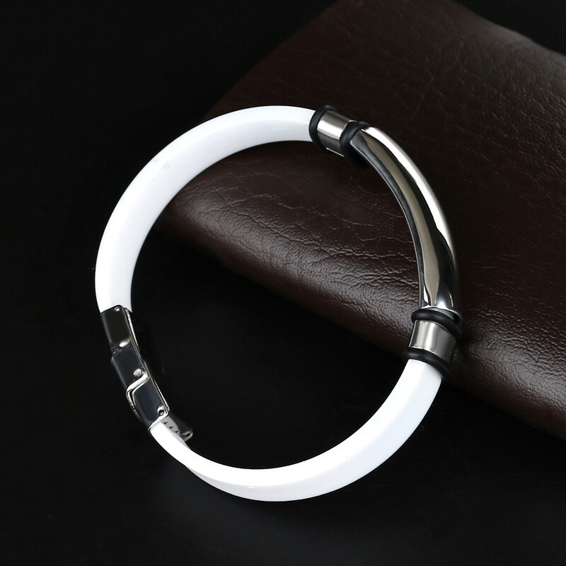 2024 Trend Jewelry Vintage fekete gumi csuklópánt szilikon rozsdamentes acél férfi karkötők karkötők női Pulseras Hombre