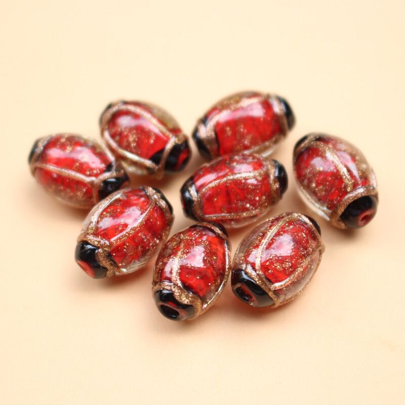 Kézzel készített üveggyöngy ovális lámpatest gyöngyök piros átlátszó többszínű ékszerkészítéshez kellékek karkötő nyaklánc anyagok Sieraden