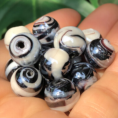 12 мм бяла черна ивица Lampwork Candy Големи кръгли фасетирани мъниста от муранско кристално стъкло за изработка на бижута Направи си сам аксесоари за обеци