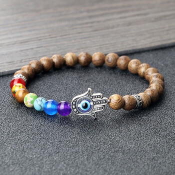 Lucky Evil Eye Hand Of Fatima Βραχιόλια Γυναικεία Ανδρικά 6mm Χάντρες από φυσική πέτρα 7 τσάκρα Ελαστικά βραχιόλια προσευχής Δώρα κοσμήματα για ζευγάρια