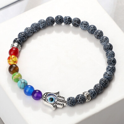 Lucky Evil Eye Hand Of Fatima Narukvice Žene Muškarci 6 mm Perle od prirodnog kamena sa 7 čakri Elastične molitvene narukvice Darovi za par Nakit