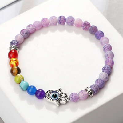 Lucky Evil Eye Hand Of Fatima Narukvice Žene Muškarci 6 mm Perle od prirodnog kamena sa 7 čakri Elastične molitvene narukvice Darovi za par Nakit