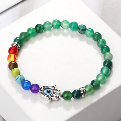 Lucky Evil Eye Hand Of Fatima Narukvice Žene Muškarci 6 mm Perle od prirodnog kamena sa 7 čakri Elastične molitvene narukvice Darovi za par Nakit