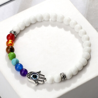 Lucky Evil Eye Hand Of Fatima Narukvice Žene Muškarci 6 mm Perle od prirodnog kamena sa 7 čakri Elastične molitvene narukvice Darovi za par Nakit