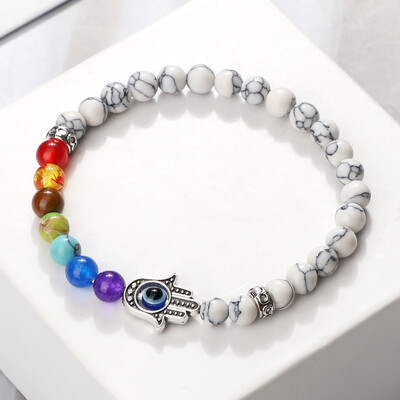 Lucky Evil Eye Hand Of Fatima Narukvice Žene Muškarci 6 mm Perle od prirodnog kamena sa 7 čakri Elastične molitvene narukvice Darovi za par Nakit