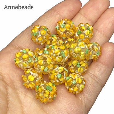 Mărgele distanțare din sticlă, cu flori galbene de Murano mari, de 12 mm, pentru realizarea de bijuterii, bricolaj, brățară, colier, cercei, accesorii