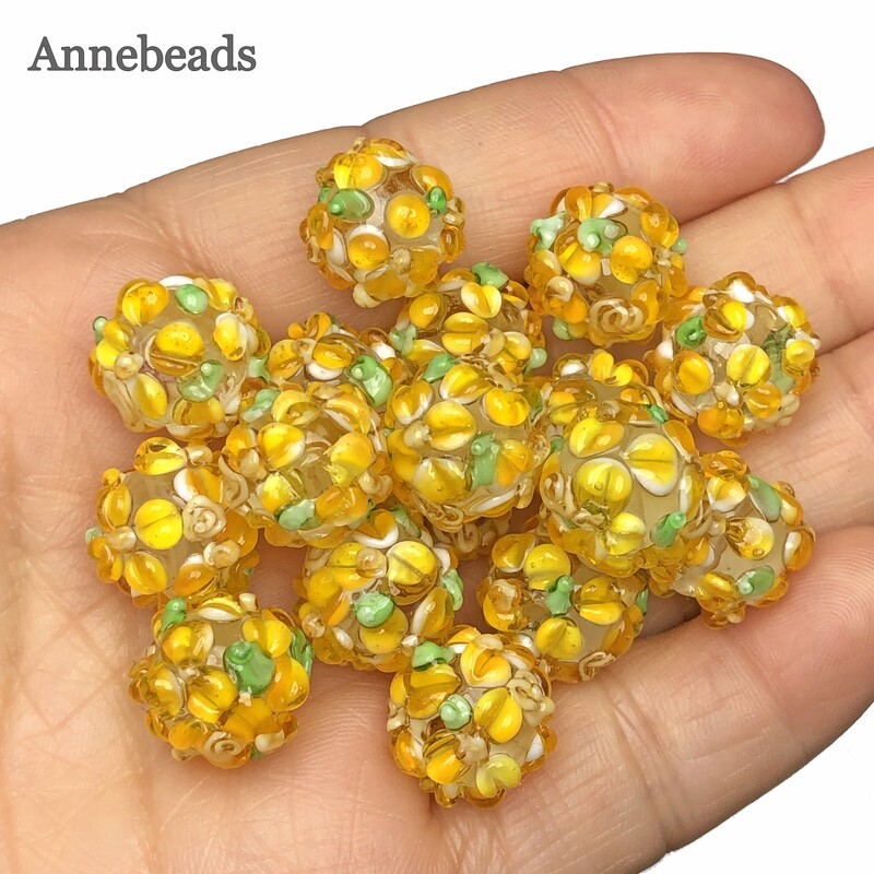 Mărgele distanțare din sticlă, cu flori galbene de Murano mari, de 12 mm, pentru realizarea de bijuterii, bricolaj, brățară, colier, cercei, accesorii