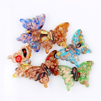 Χονδρικό 6 τμχ Χειροποίητο Murano Lampwork Glass Mix Χρώμα μενταγιόν πεταλούδα Fit κολιέ Ζεστό δώρο των Ευχαριστιών P0038