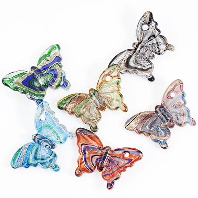 Продажба на едро на 6 бр. Ръчно изработено муранско стъкло Lampwork Mix Color Butterfly Pendant Fit Колие Горещ подарък за Деня на благодарността P0038