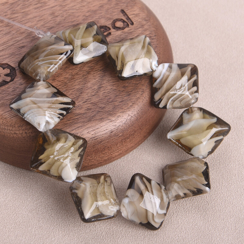 10 bucăți 21x20mm gri în formă de romb lucrate manual din sticlă mărgele libere pentru artizanat, bijuterii, descoperiri