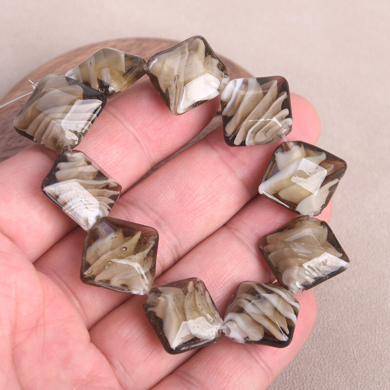 10 bucăți 21x20mm gri în formă de romb lucrate manual din sticlă mărgele libere pentru artizanat, bijuterii, descoperiri