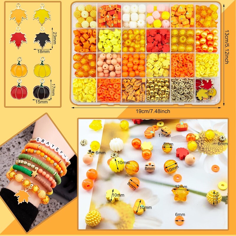 1700 buc. Mărgele de argilă în stil toamnă. Mărgele de perle stea. Brățări de prietenie. Kit de fabricare de colier pentru kit de bijuterii, accesorii DIY