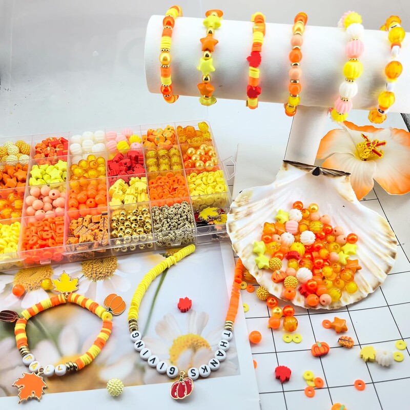 1700 buc. Mărgele de argilă în stil toamnă. Mărgele de perle stea. Brățări de prietenie. Kit de fabricare de colier pentru kit de bijuterii, accesorii DIY