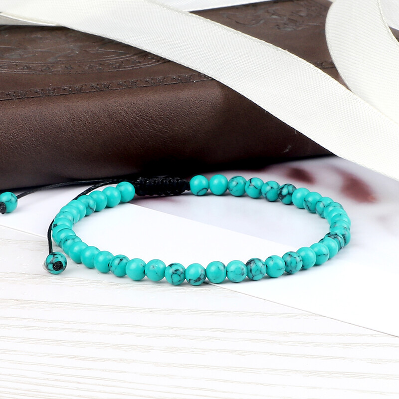 4 mm-es természetes kőből készült kerek gyöngyök karkötő, női minimalizmus, állítható bőr karkötők ékszerek férfi gyógyító jóga pulszera ajándék