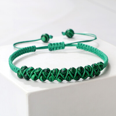 Dupla soros 4 mm-es természetes malachit gyöngyök karkötők, kézzel készített, állítható, fonott karkötők nőknek Férfi Divat Barátság Ajándékok