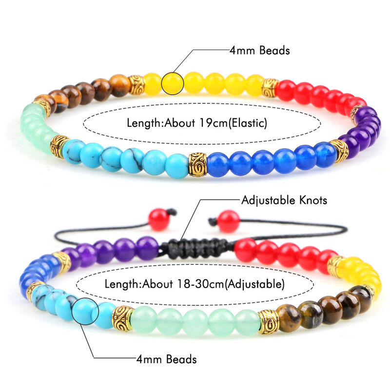 Narukvice od mini perli od 4 mm Reiki Narukvica za ravnotežu iscjeljivanja 7 čakri za žene Muškarci Yoga od prirodnog kamena Ručno izrađene narukvice ženski nakit