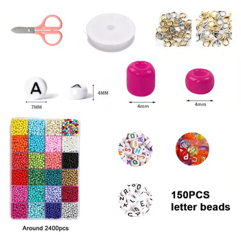 3000 τμχ Seed Beads for Friendship Bracelet Kit, 4mm Glass Bracelet Beads Kit και 150pcs Letter Beads για την κατασκευή κοσμημάτων