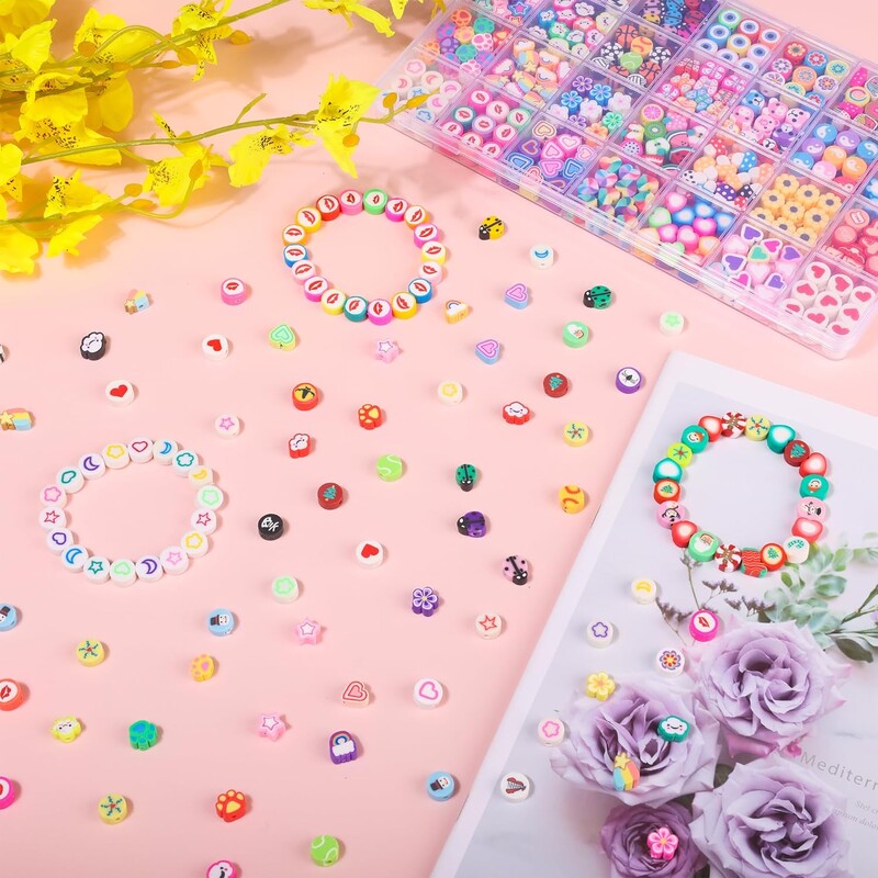 1 cutie 28 stiluri drăguțe din argilă polimerică Kit de fabricare a brățărilor și a colierelor Charms cutie cadou pentru fabricarea de bijuterii Accesorii DIY