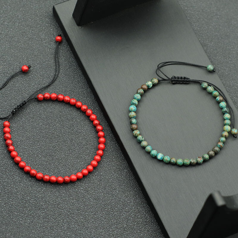 Új Makramé karkötő Férfi Női Állítható 4mm Karkötő Gyöngyök Természetes Lava Tiger Eyes Braslet Boyfriend Fesztivál kiegészítők