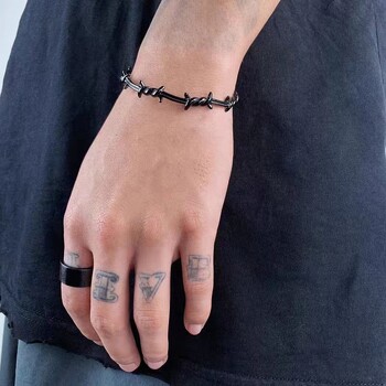 Индивидуална мода Thorn Line Geometric Sleeve Barbed Wire Open Bangle for Men Пънк Гривна Тенденция Бижута Подарък