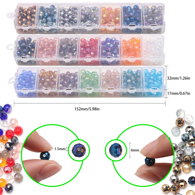1050 buc/cutie, 21 culori, 6 mm AB Rondelle, sticlă de cristal fațetată, mărgele de formă rotundă, bricolaj, fabricarea de cercei, colier, accesorii de bijuterii