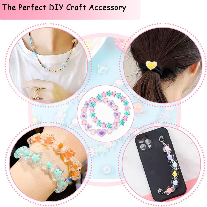 1 doboz aranyos akril gyöngyök karkötőkészítő készlet szív csillag virág stílusú kerek távtartó Laza gyöngyök ékszerkészítéshez barkácsolási kiegészítők