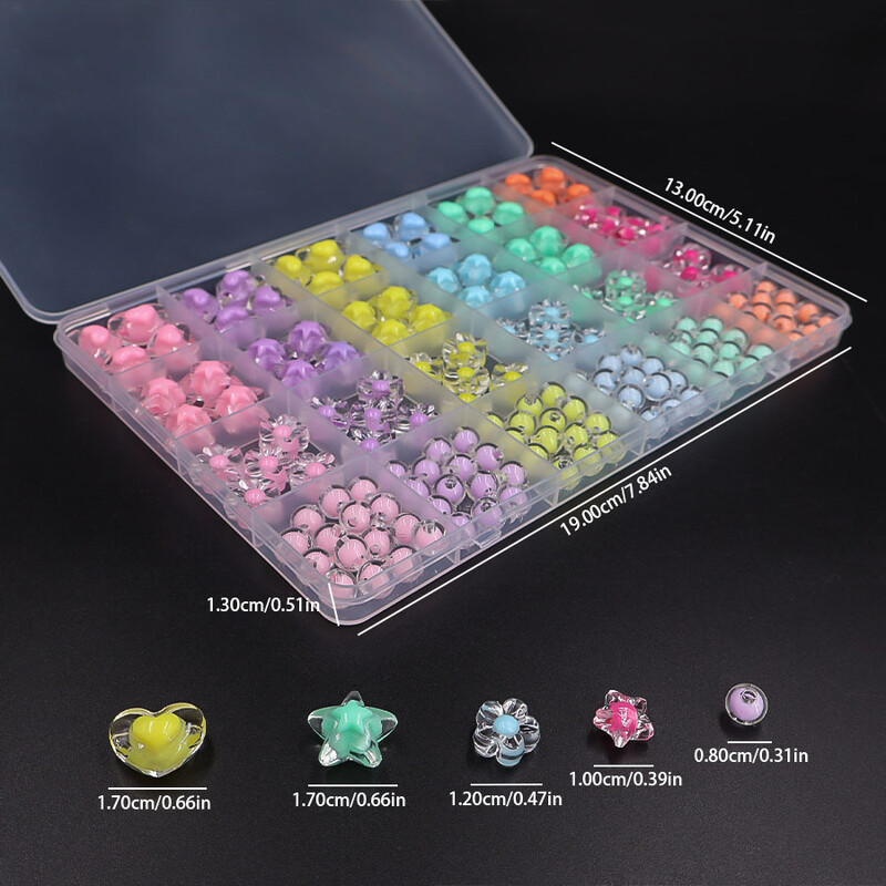 1 doboz aranyos akril gyöngyök karkötőkészítő készlet szív csillag virág stílusú kerek távtartó Laza gyöngyök ékszerkészítéshez barkácsolási kiegészítők